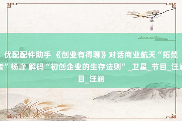 优配配件助手 《创业有得聊》对话商业航天“拓荒者”杨峰 解码“初创企业的生存法则”_卫星_节目_汪涵
