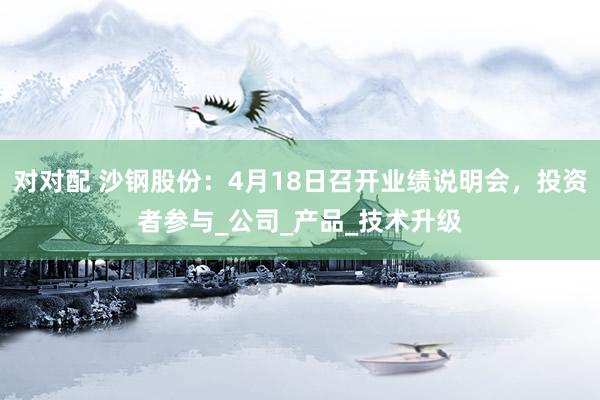 对对配 沙钢股份：4月18日召开业绩说明会，投资者参与_公司_产品_技术升级