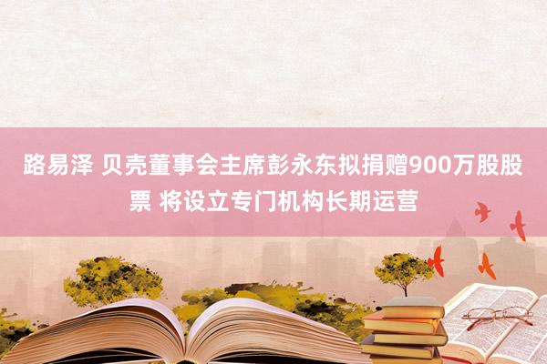 路易泽 贝壳董事会主席彭永东拟捐赠900万股股票 将设立专门机构长期运营
