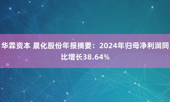 华霖资本 晨化股份年报摘要：2024年归母净利润同比增长38.64%